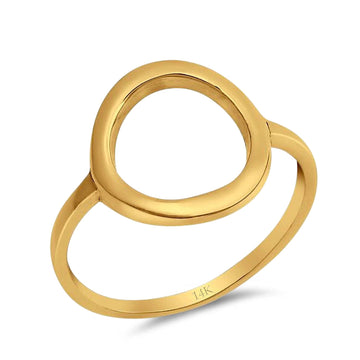 14K Yellow Gold Circle O Simple Plain Open Ring Wedding Band (14mm)